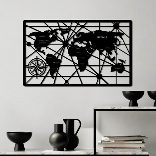 Wallity Zidna dekoracija Mapa svijeta 7-M, 50 x 82 cm, Crna Cene