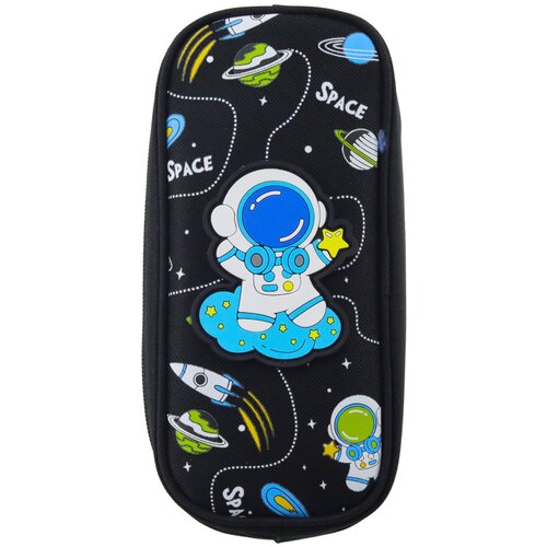  School Pencil Case Space Cosmonaut Two Pockets Black Slike
