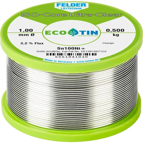  Felder ISO-Core ''Ultra-Clear'' Sn100Ni+ spajkalna žica\, neosvinčena tuljava Sn99\,25Cu0\,7Ni0\,05 0.500 kg 1 mm, (20428514)