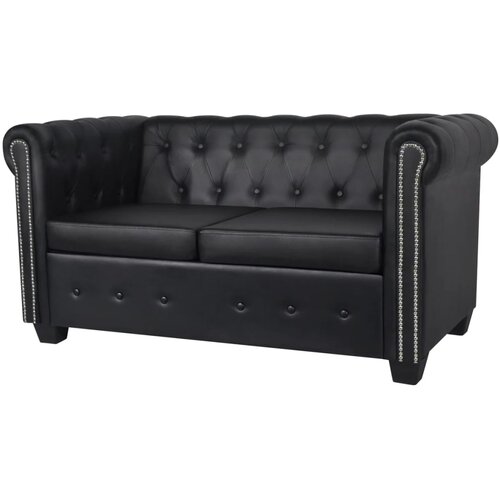vidaXL Chesterfield kavč dvosed umetno usnje črne barve Cene