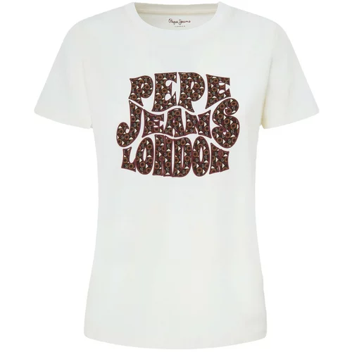 PepeJeans Majica 'CLARITZA' tamno smeđa / svijetlozelena / bijela