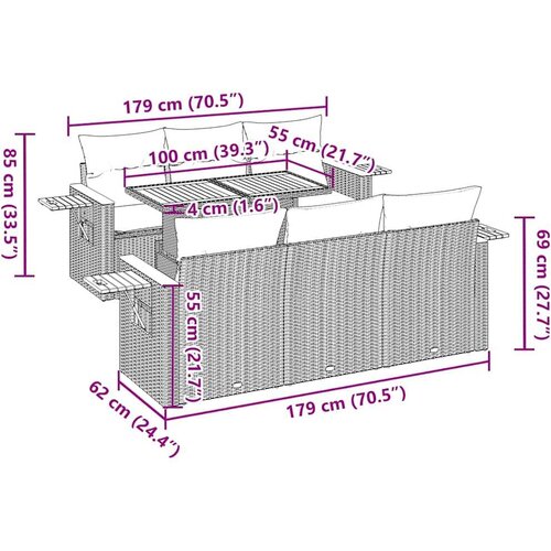  Vrtna garnitura - 7-dijelni set vrtnih sofa od poliratana s jastucima crni - Crna 1 Slike