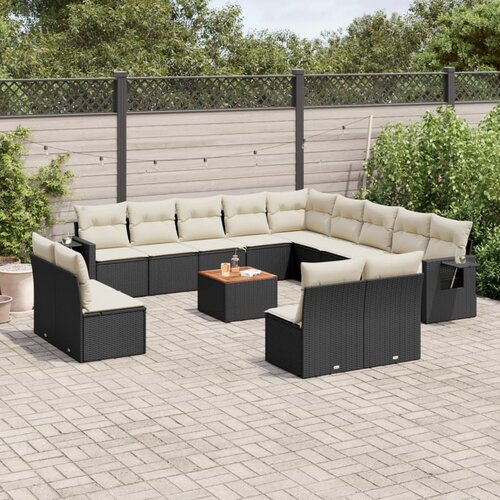  14-dijelni set vrtnih sofa s jastucima poliratan crni Slike