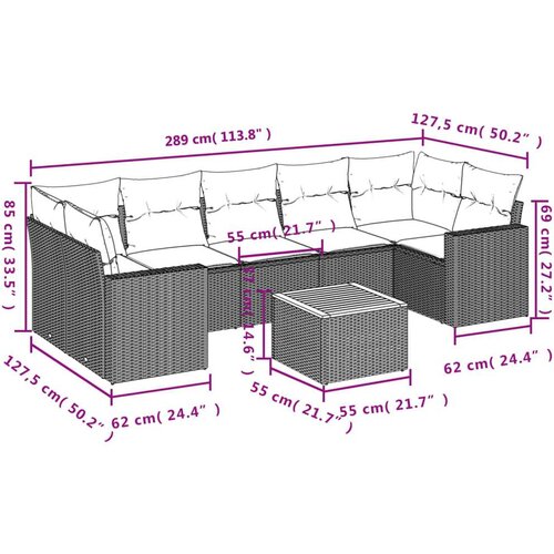 vidaXL 8-dijelni set vrtnih sofa od poliratana s jastucima crni Cijene