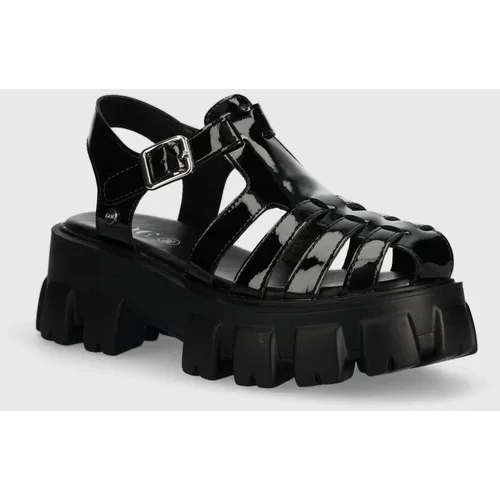 GOE Kožne sandale za žene, boja: crna, s platformom, NN2N4100