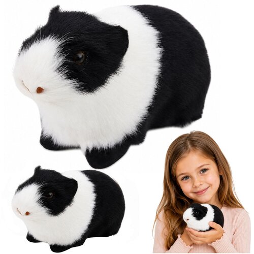  Guinea Pig Realistic Soft Fur Animal Black and White 12 cm Cene