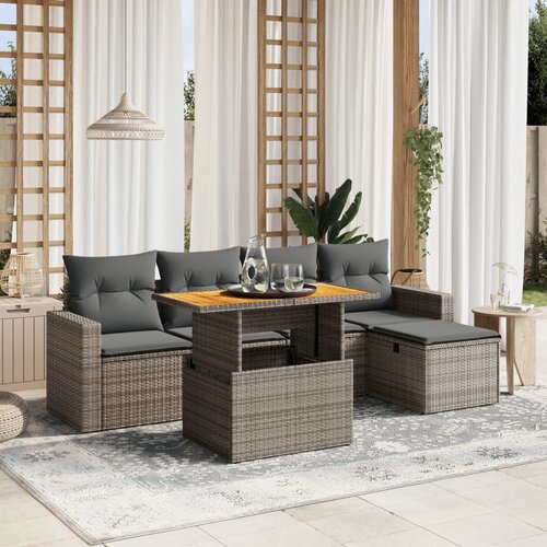 vidaXL 6-dijelni set vrtnih sofa od poliratana s jastucima sivi Cijene