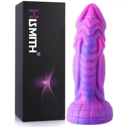 HiSmith HSD01 Curved Giant Silicone Purple Starry Animal Dildo Suction Cup 8" Purple-Pink