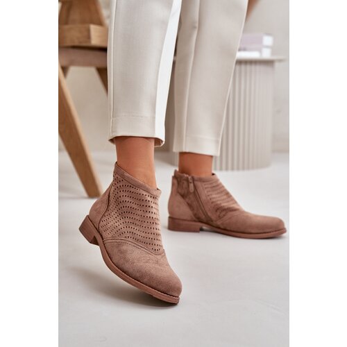 S. BARSKI Women's Ankle Boots With Flat Heel Perforated Brown S.Barski Cene