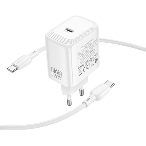 Borofone Zidni punjač s kabelom Type-C na Type-C Fuente GaN Type-C QC3.0 PD 40W bijeli Slike