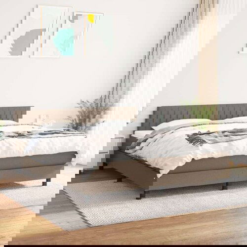  Box spring postelja z vzmetnico taupe 160x200 cm blago, (20893413) Slike