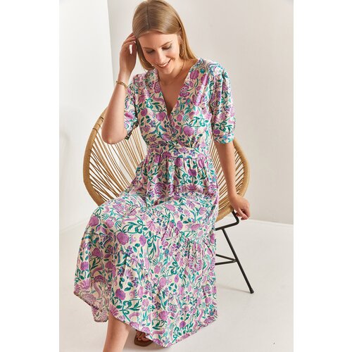 Bianco Lucci Women&amp;#039;s Short Sleeve Double Breasted Neck Viscose Dress Slike