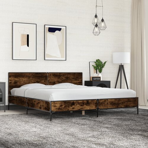 Furnova Posteljni okvir dimljeni hrast 200x200 cm inž. les in kovina, (21935154) Slike