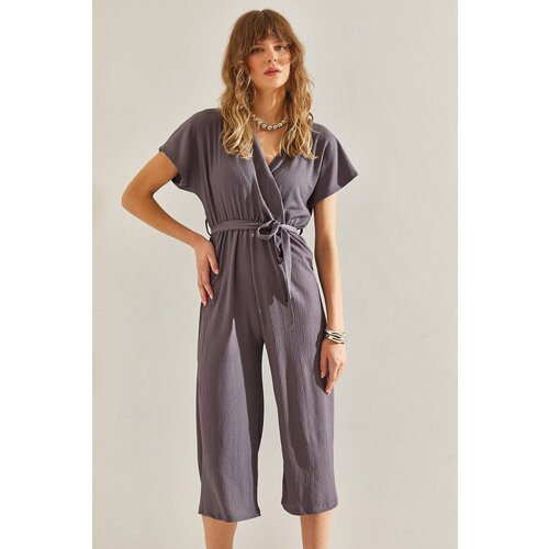 Bianco Lucci women's Double Breasted Collar Belted Jumpsuit Cene