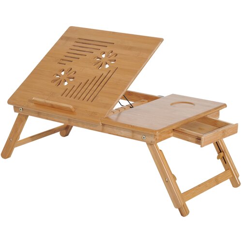 HOMCOM Bambusova nočna mizica za računalnik s hladilnim sistemom 55 &times; 35 &times; 22-30 cm, (20745029) Cene
