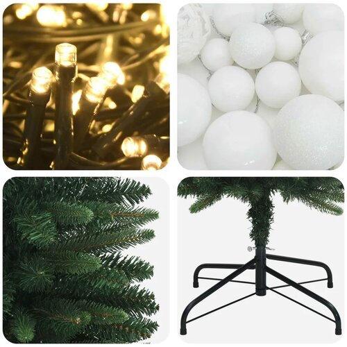  Umjetno usko božićno drvce s kuglicom 120 cm 150 LED lampica - 120 cm s LED žaruljama i bijelim kuglicama Zelena Slike