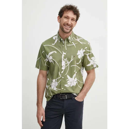 Tommy Hilfiger Pamučna košulja za muškarce, boja: zelena, regular, s button-down ovratnikom, MW0MW34587