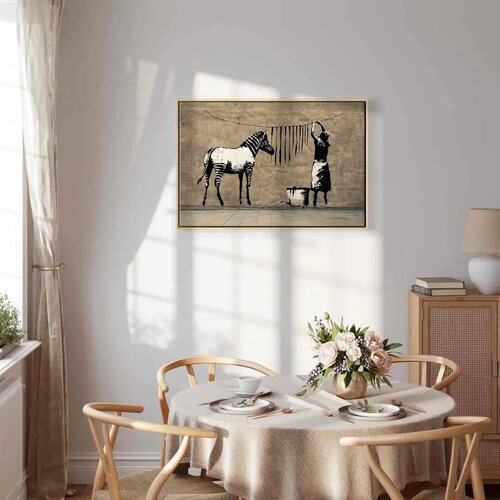  Slika - Banksy: Washing Zebra on Concrete (1 Part) Wide 90x60 U prirodnom drvenom okviru Slike