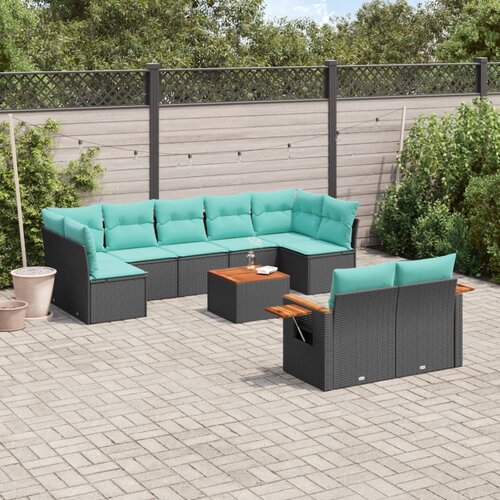 VidaXL 10-dijelni set vrtnih sofa od poliratana s jastucima crni Slike