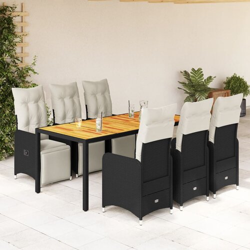 vidaXL 7-dijelni vrtni bistro set od poliratana s jastucima crni Cene