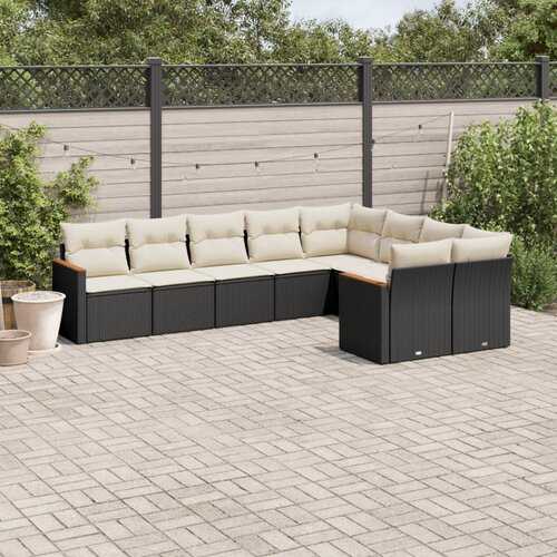  9-dijelni set vrtnih sofa s jastucima crni od poliratana Cijene