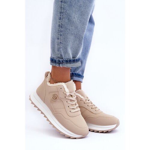 Kesi Ocieplane leather sports shoes on the platform beige adite Slike
