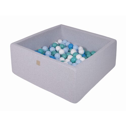 MeowBaby Square Ball Pool, 90x90x40 cm z 200 žogami, bombaž, svetlo siva: bela/modra/turkizna/nebeško modra, (21333802) Cene
