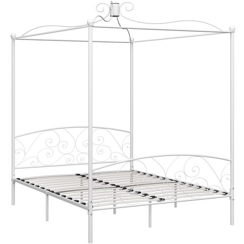 Maison Chic Posteljni Okvir - Dvoposteljna postelja z ogrodjem za baldahin bel kovinski 160x200 cm, (22082419) Cene