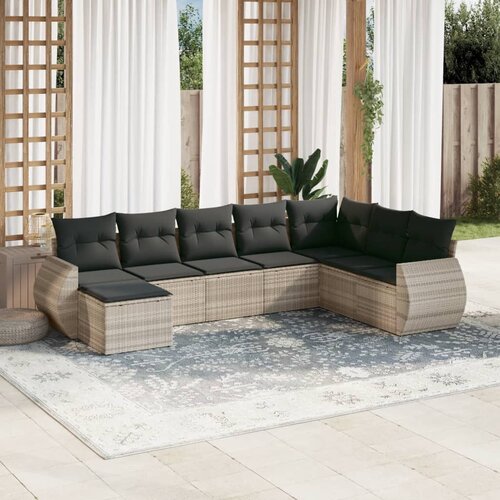 VidaXL 8-dijelni set vrtnih sofa od poliratana s jastucima svjetlosivi Slike