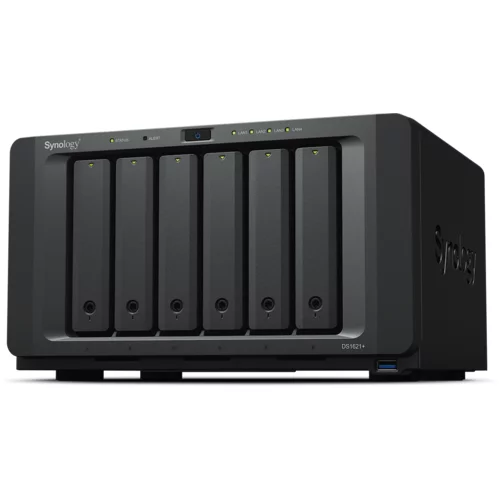 Synology DiskStation DS1621+,Tower,6-Bay 3.5'' SATA HDD/SSD, 2 x M.2 2280 NVMe SSD, CPU AMD Ryzen Quad-Core 2.2 GHz, 4 GB DDR4, 4 x RJ-45 1 GbE LAN, 3 x USB 3.0, 2 x eSATA (Expandable to 16 Bays with 2 x DX517), 1 x Gen3 x8 PCIe,5.1kg, 3y warranty - DS162