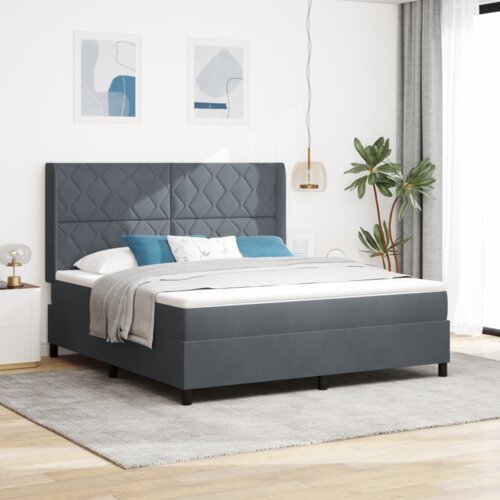 Box Spring Krevet s Madracem &amp LED Tamno Siva 180x200 cm Baršun Cene