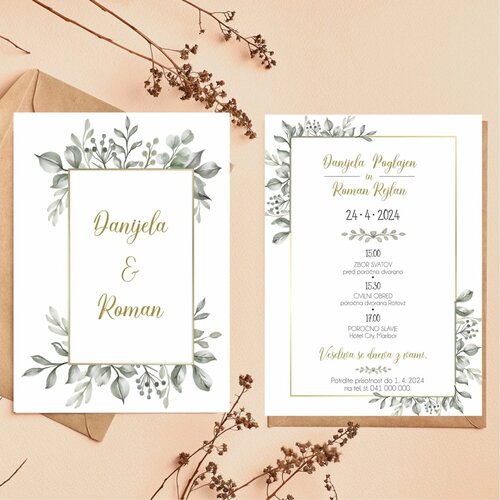  Poročna vabila ZELENJE PORZEL 208 Cene