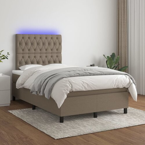  Box spring s madracem LED smeđesivi 120 x 200 cm tkanina Slike