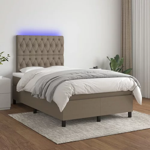 Krevet box spring s madracem LED smeđesivi 120 x 200 cm tkanina