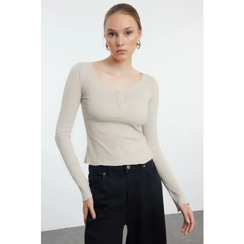 Trendyol Stone Button Detailed Pool Neck Slim/Fitting Knitted Blouse