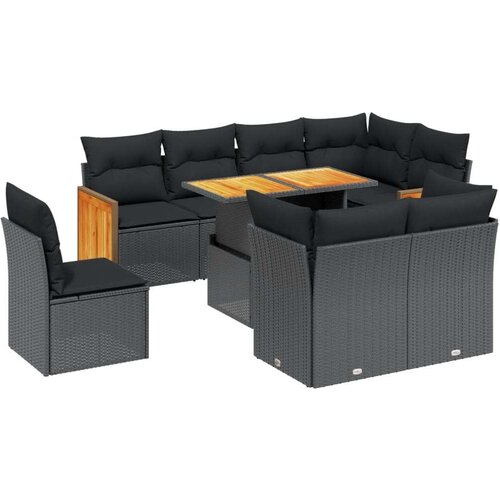  9-dijelni set vrtnih sofa s jastucima crni od poliratana Slike