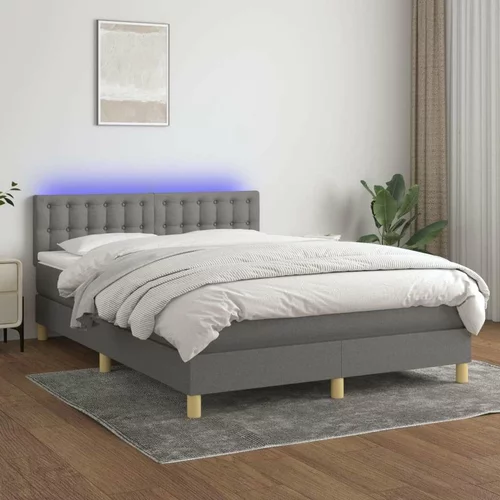 Box spring postelja z vzmetnico LED temno siva 140x200 cm blago, (20724754)