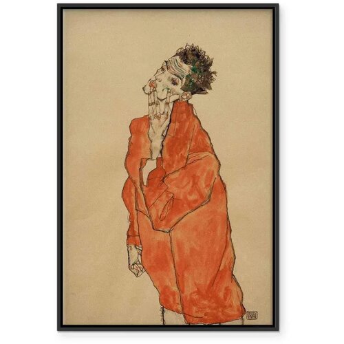  Slika - Egon Schiele &amp;ndash; Self-Portrait (Man in Orange Jacket) 40x60 U crnom drvenom okviru Slike