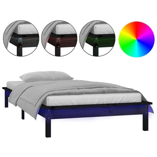  LED okvir za krevet crni 100 x 200 cm od masivnog drva Slike