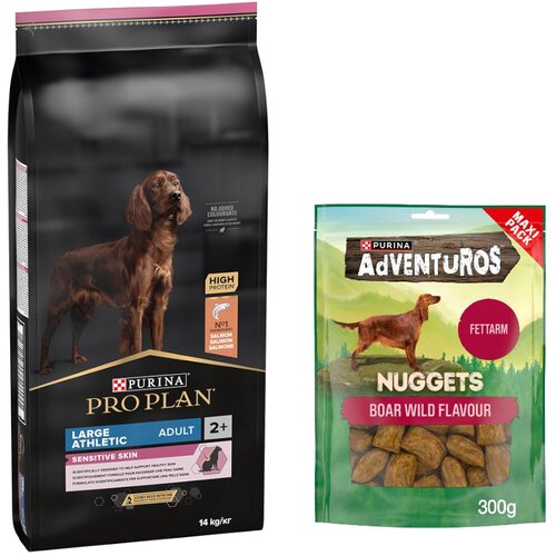 Purina PRO PLAN suha pasja hrana 14 kg + Adventuros Nuggets pribolj&scaron;ki 300 g gratis! - Large Athletic Adult Sensitive Skin losos Cijene