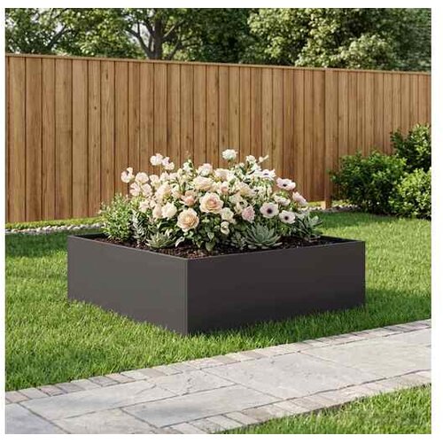 vidaXL Vrtna saksija Crna 80 x 80 x 30 cm Čelična vrata - Crna 80 x 80 x 30 cm 1 Cene