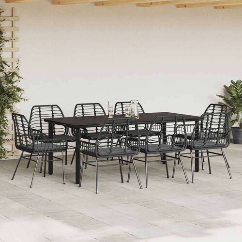  Vrtna garnitura - 9-dijelni vrtni blagovaonski set s jastucima crnog poliratana - Crna i tamno siva 200 x 100 x 74 cm 8 Slike