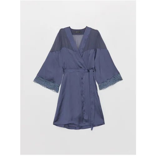 LC Waikiki Women's Double Breasted Neck Lace Detailed Satin Dressing Gown