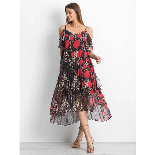 Fashion Hunters Dress with an animal motif, brown and red