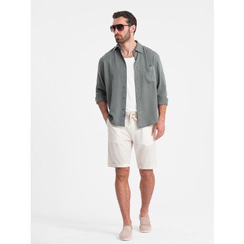 Ombre Men's short shorts with linen - cream Cijene