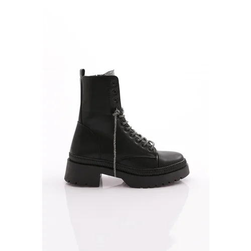 DGN K9018 Women's Lace-up Crystal Stone Boots Black