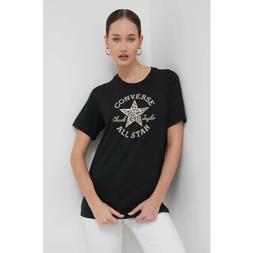 Converse Bombažna kratka majica ženski, črna barva