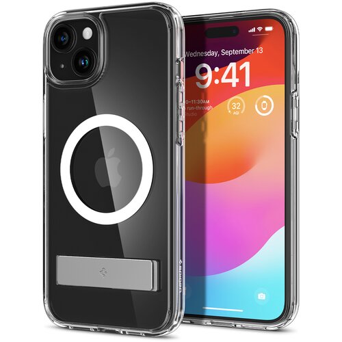 Spigen Ovitek Ultra Hybrid S MagSafe s stojalom za iPhone 15 Plus, prozoren, (21521778) Slike