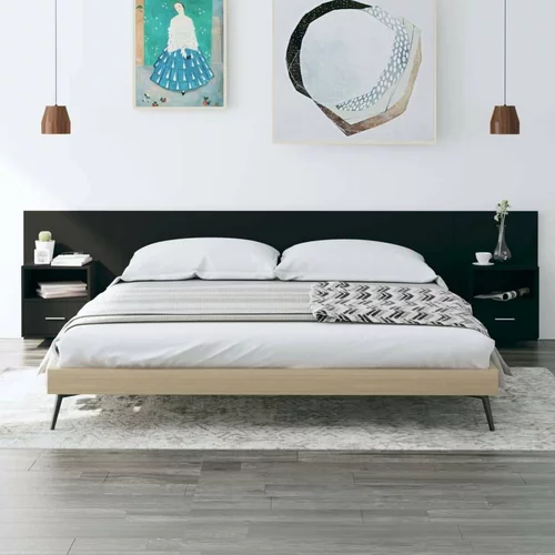  Uzglavlje za krevet s ormarićima crno od konstruiranog drva