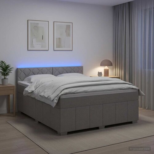  Boxspring krevet s madracem Svjetlosiva 140 x 200 cm Tkanina - Svjetlosiva 140 x 200 cm Dizajn s rombovima Slike